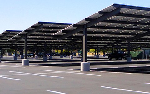 parking lot with solar panels